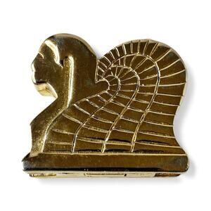 Vintage Sphinx Pavot Amun Solid Perfume Compact Gold Tone Egyptian Figural Rare